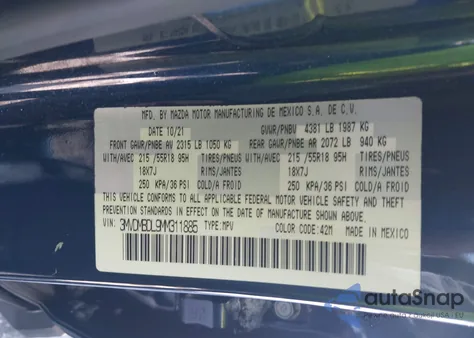 2021 Mazda Cx-30 Premium z USA, uszkodzony, nr VIN 3MVDMBDL9MM311885